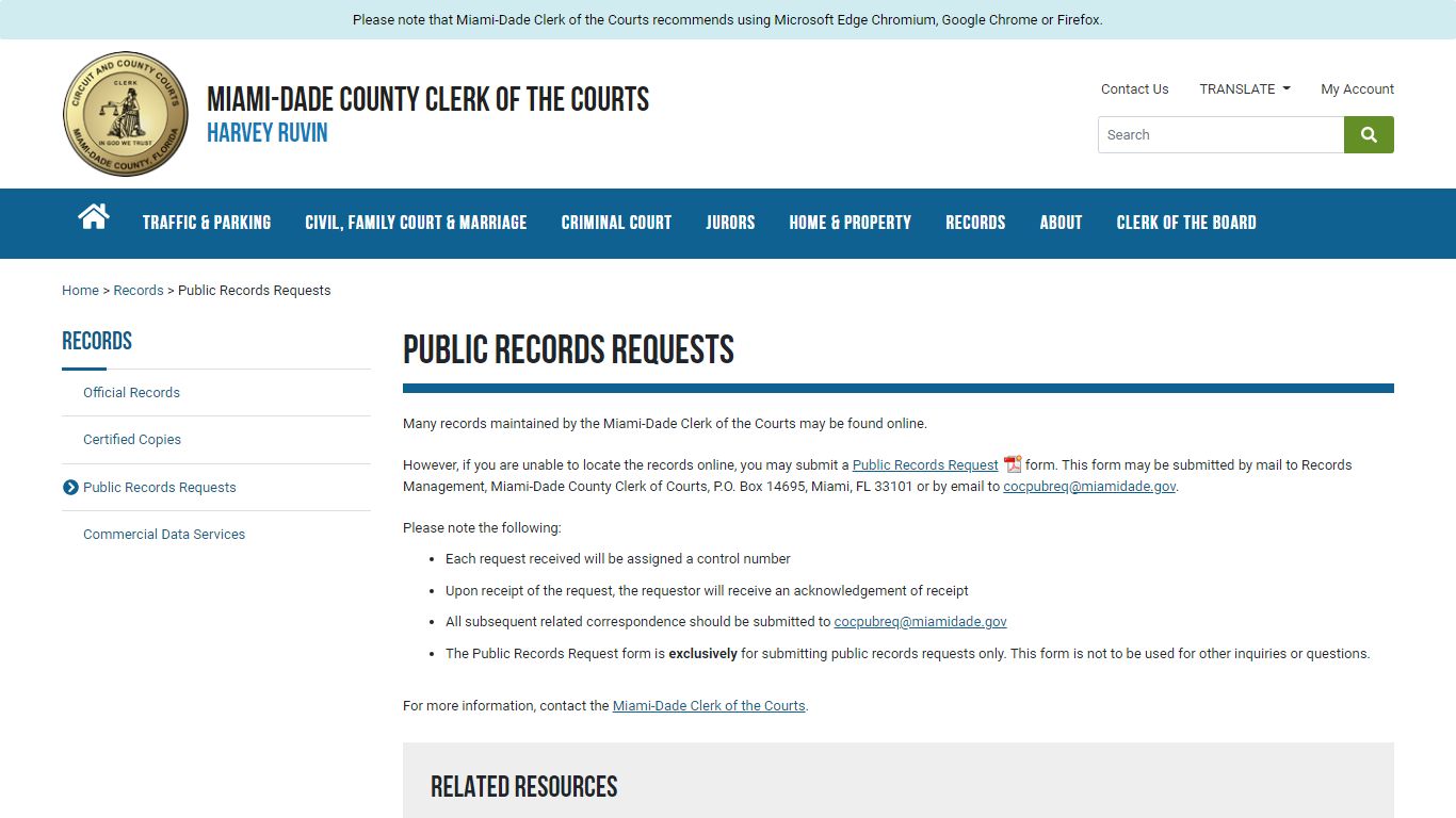 Public Records Request - Miami-Dade County